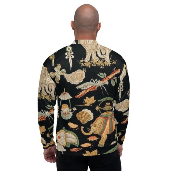 Chinese Pattern  Polychrome Ornement Vintage Art Unisex Bomber Jackets. - Picture 4 of 10